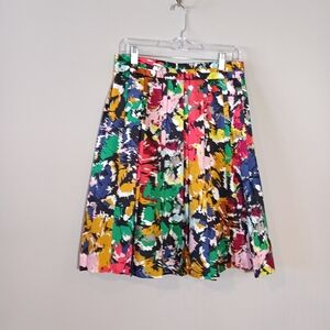 J .Crew Size 6 Pleated Midi Skirt in Brushstroke Floral 100% Silk Lined Pockets